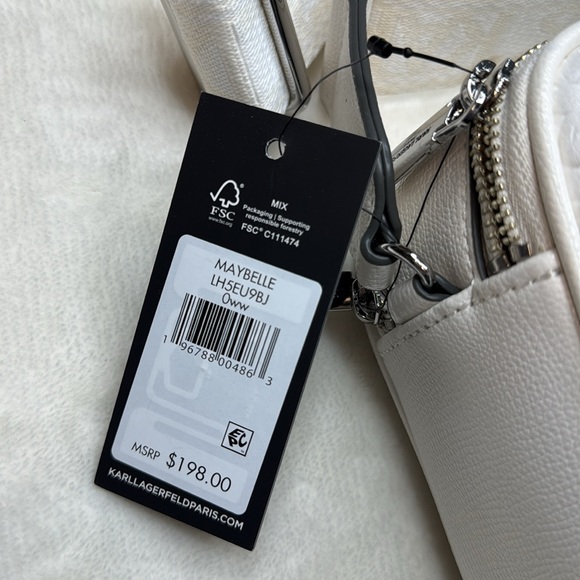 Karl Lagerfeld Paris Maybelle Crossbody Purse with Floral Pins in Winter White - Picture 8 of 12